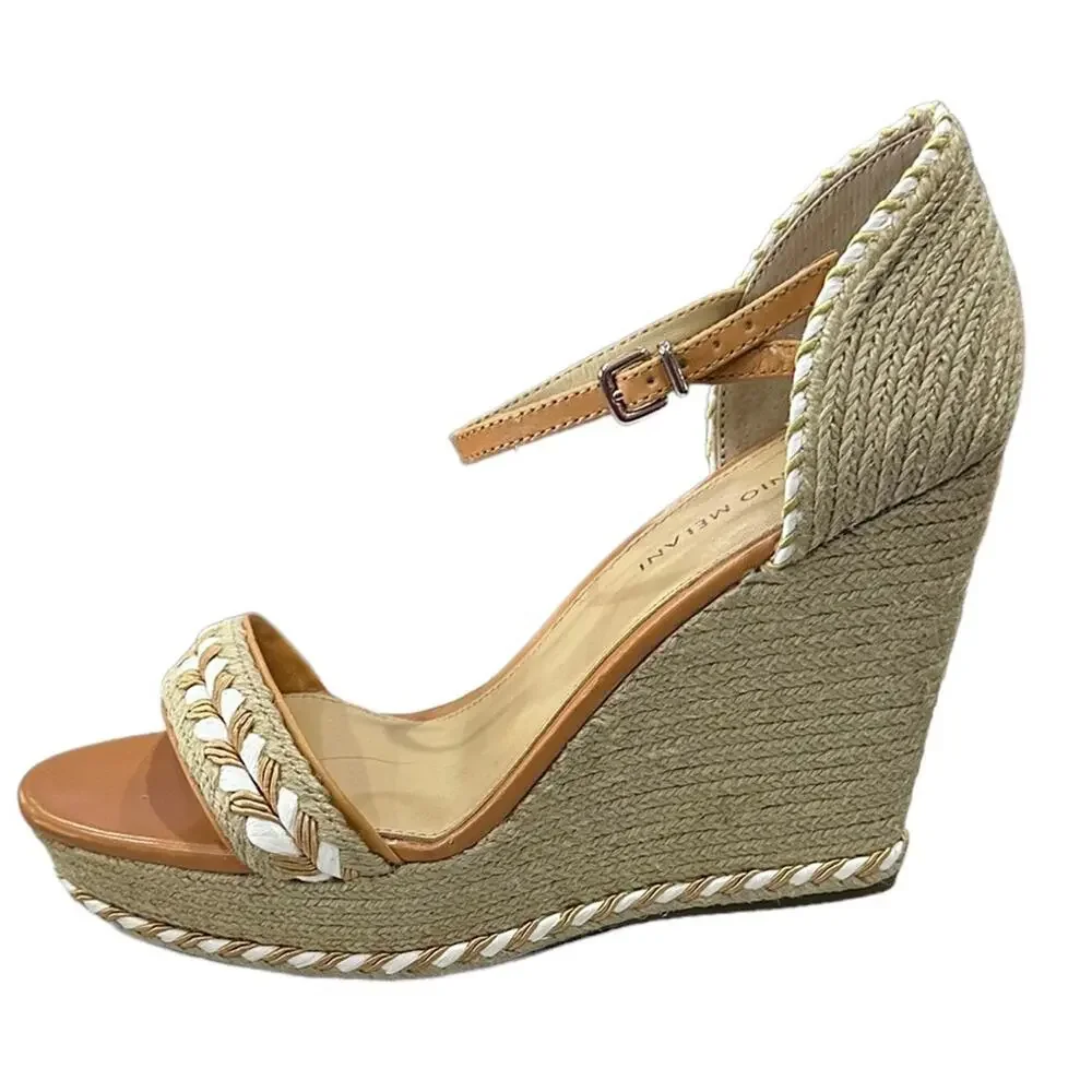 Antonio Melani espadrilles 5” wedges tan‎ white rope ankle strap size 10 - Picture 5 of 10